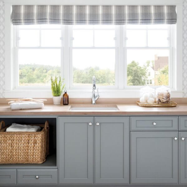 Tracy Dunn Design - Gray Kitchen with weaved basket